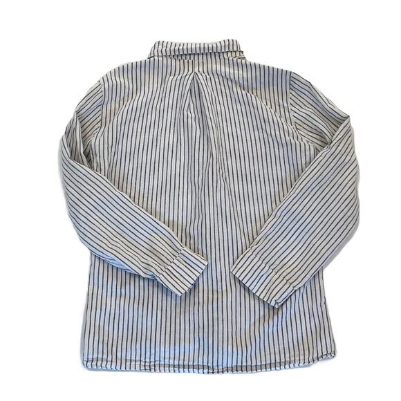 Blue & White Stripe Linen Blend Long Sleeve Roll-Tab Button Down Shirt, Size S - Picture 4 of 12